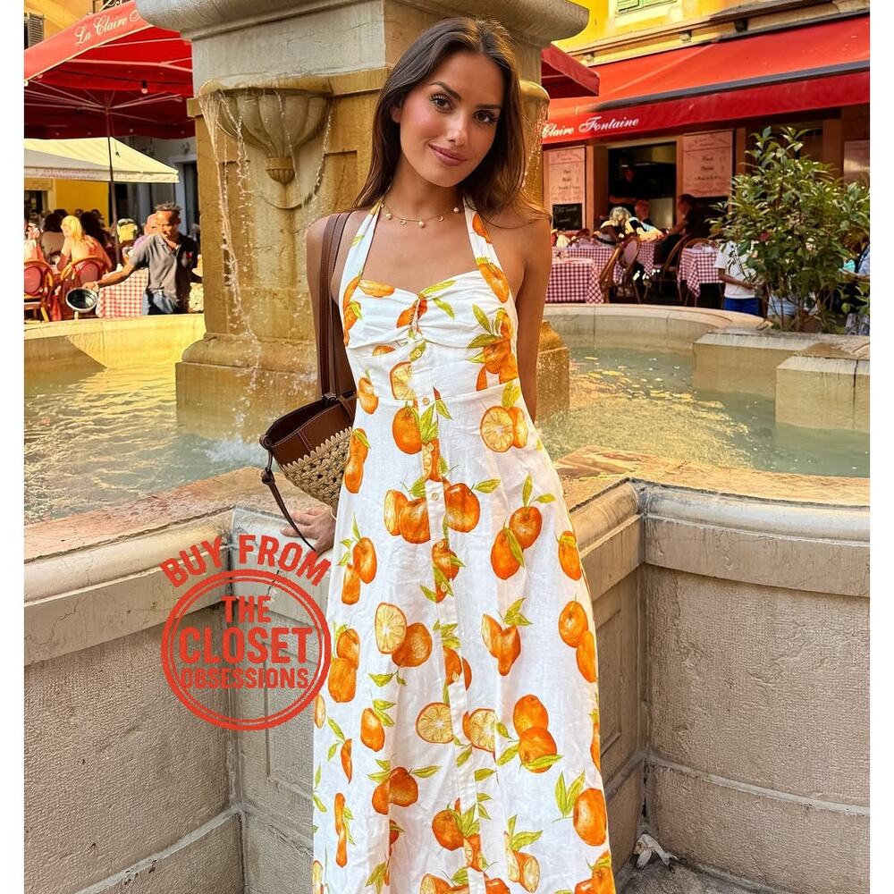 Zara Italian Summer Citrus Linen Midi Dress Mediterranean NWT